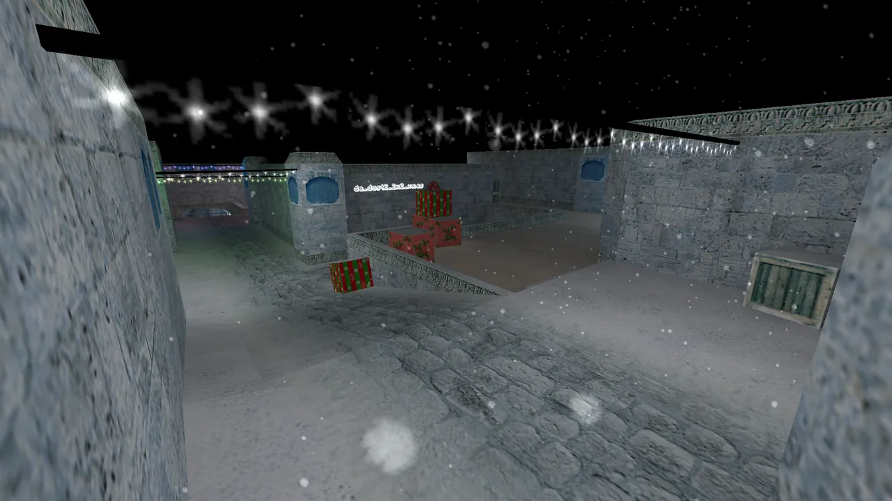 de_dust2_2x2_xmas: ночь, гирлянды и снег